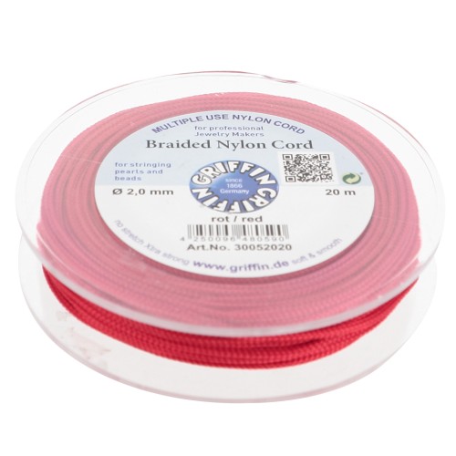 Hilo de jade - Hilo de nylon trenzado europeo Griffin 2 mm - Rojo x20m