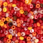 Cuentas de Rocalla Preciosa 8/0, 3 mm - Mezcla naranja y rojo, 20 g