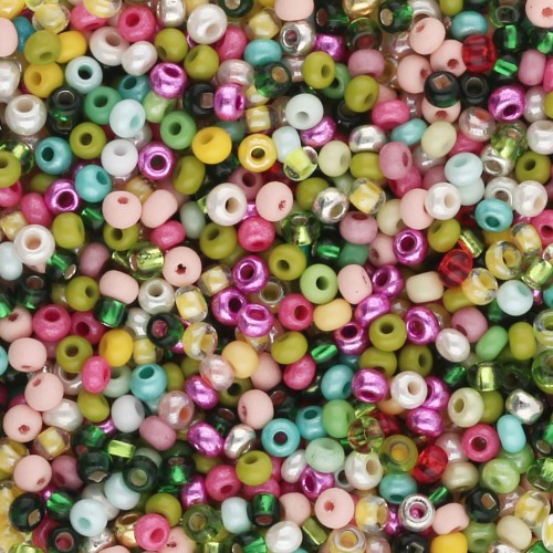 Cuentas de Rocalla Preciosa 11/0 de 2 mm - Surtido verde, amarillo y rosa, 20 g