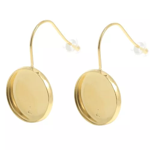 Pendientes para cabujón 14 mm Acero inoxidable 304L Dorado x2