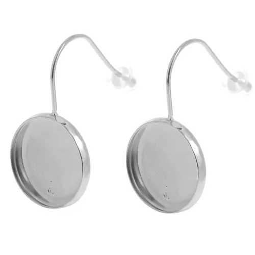 Ganchos pendientes para cabujón plano de 14 mm - acero inoxidable 304L x2