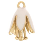 Dije flor de resina epoxi 12x8 mm - Acero inoxidable 304L Dorado - Blanco x1