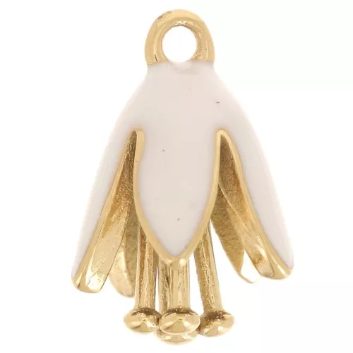 Dije flor de resina epoxi 12x8 mm - Acero inoxidable 304L Dorado - Blanco x1