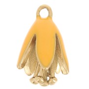 Dije flor de resina epoxi 12x8 mm - Acero inoxidable 304L Dorado - Naranja x1