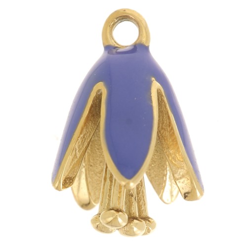 Dije de flor de resina epoxi 12x8 mm - Acero inoxidable 304L Dorado - Azul real