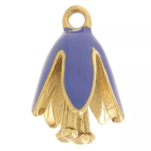 Dije de flor de resina epoxi 12x8 mm - Acero inoxidable 304L Dorado - Azul real