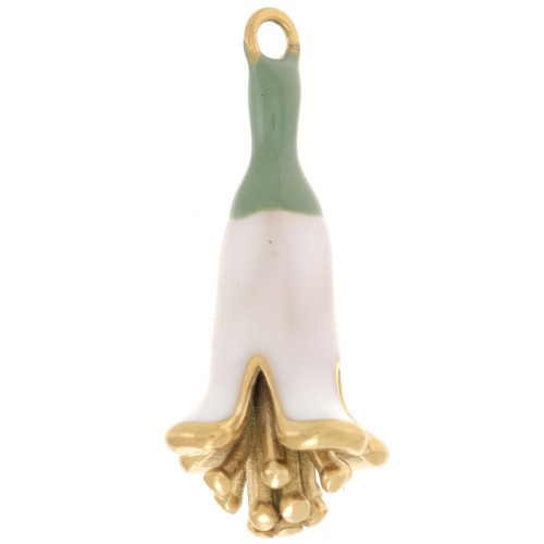 Colgante flor 23x11 mm resina epoxi - Acero inoxidable 304L Dorado - Blanco x1