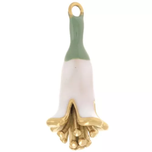 Colgante flor 23x11 mm resina epoxi - Acero inoxidable 304L Dorado - Blanco x1