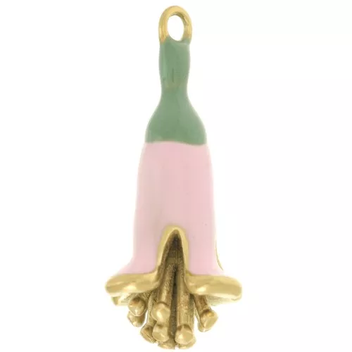 Colgante flor 23x11 mm resina epoxi - Acero inoxidable 304L Dorado - Rosa claro