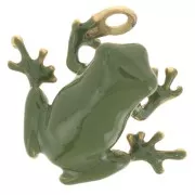 Dije Rana 17.5x20.5 mm Resina Epoxy - Acero inoxidable 304L Dorado - Verde x1