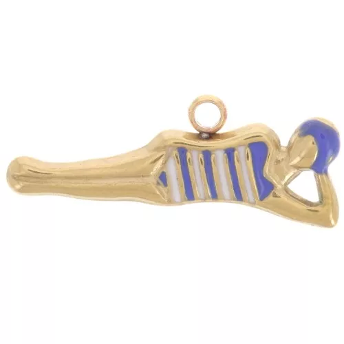 Dije nadadora 7x20 mm resina epoxi Acero inoxidable 304L Dorado - Azul - Blanco x1