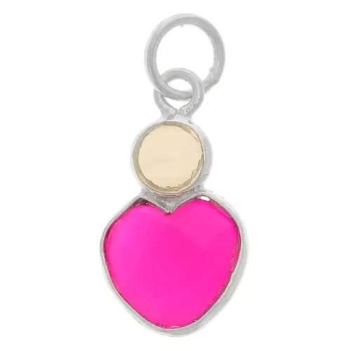 Colgante corazón 9x9 mm Calcedonia Rosa y cabujón 4mm Piedra Luna - Plata 925