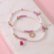 Colgante corazón 9x9 mm Calcedonia Rosa y cabujón 4mm Piedra Luna - Plata 925