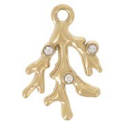 Dije de coral de 13 x 9 mm con pedrería - Acero inoxidable 304 Dorado x1
