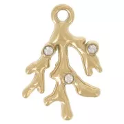 Dije de coral de 13 x 9 mm con pedrería - Acero inoxidable 304 Dorado x1