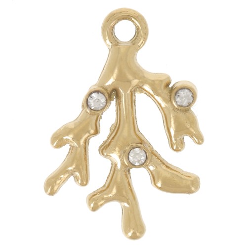 Dije de coral de 13 x 9 mm con pedrería - Acero inoxidable 304 Dorado x1