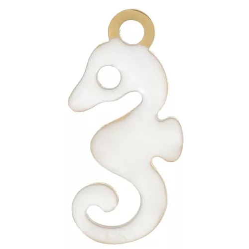 Dije de caballito de mar 12x6 mm con resina epoxi - Acero inoxidable 304L Dorado - Blanco x1
