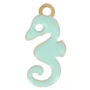 Breloque hippocampe 12x6 mm avec résine époxy - Acier inox 304L Doré - Menthe x1