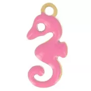Dije de caballito de mar 12x6 mm con resina epoxi - Acero inoxidable 304L Dorado - Rosa x1