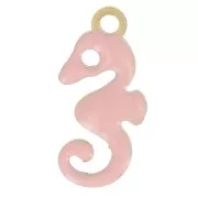 Dije de caballito de mar de 12x6 mm con resina epoxi - Acero inoxidable 304L Dorado - Rosa claro