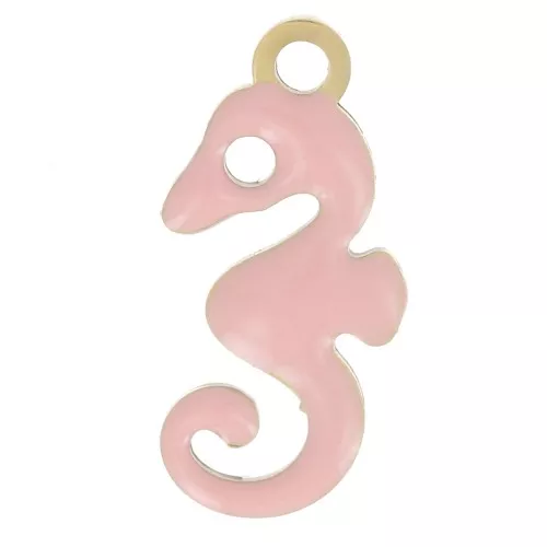 Dije de caballito de mar de 12x6 mm con resina epoxi - Acero inoxidable 304L Dorado - Rosa claro