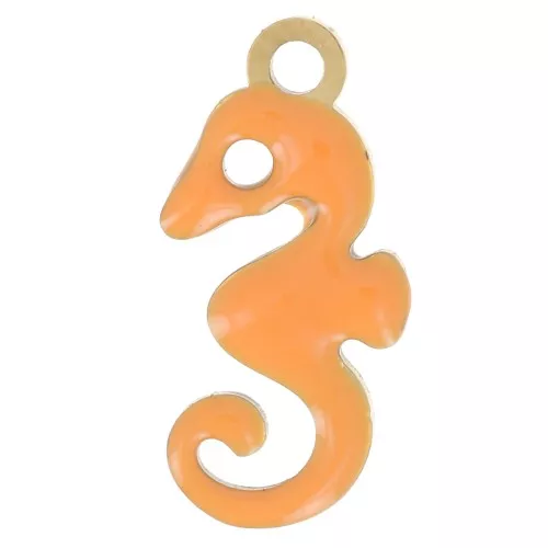 Dije de caballito de mar 12x6 mm con resina epoxi - Acero inoxidable 304L Dorado - Naranja x1