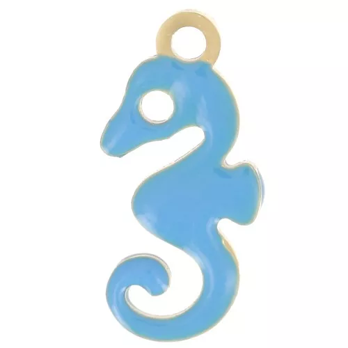 Dije de caballito de mar 12x6 mm con resina epoxi - Acero inoxidable 304L Dorado - Azul x1