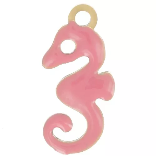 Dije caballito de mar 12x6 mm con resina epoxi - Acero inoxidable 304L Dorado - Rosa Coral