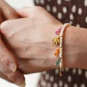 Dije caballito de mar 12x6 mm con resina epoxi - Acero inoxidable 304L Dorado - Rosa Coral