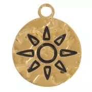 Dije redondo martillado 12mm motivo sol - Acero inoxidable 304L Dorado x1