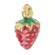 Dije de fresa de 11x6 mm con resina epoxi - Acero inoxidable 304 Dorado - Rojo x1