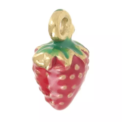 Dije de fresa de 11x6 mm con resina epoxi - Acero inoxidable 304 Dorado - Rojo x1
