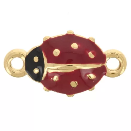 Entrepieza Mariquita 19x10 mm resina epoxi - Acero inoxidable 304L Dorado - Rojo x1