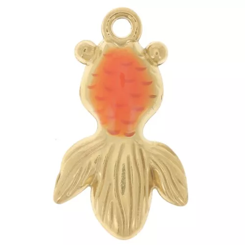 Colgante carpa koi 25x15 mm con resina epoxi - Acero inoxidable 304L Dorado - Naranja x1