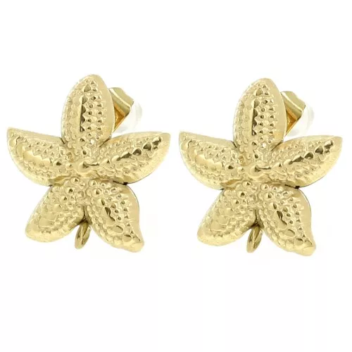Ganchos pendientes Estrella de mar 18x16,5 mm - Acero inoxidable 304L Dorado x2