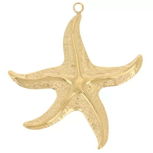 Colgantes estrella de mar 38x34,5 mm martillado - Acero inoxidable 304L Dorado x2