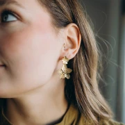 13 mm Ganchos pendientes flor de cerezo - Acero inoxidable 304L Dorado x2