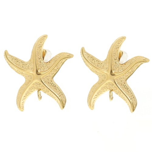 Ganchos pendientes estrella de mar 20 mm martillado - Acero inoxidable 304L Dorado x2