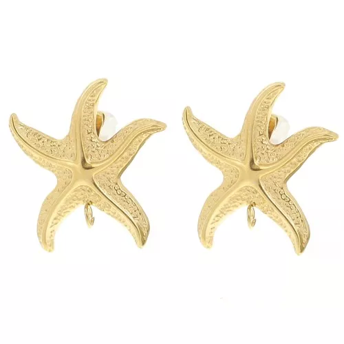 Ganchos pendientes estrella de mar 20 mm martillado - Acero inoxidable 304L Dorado x2
