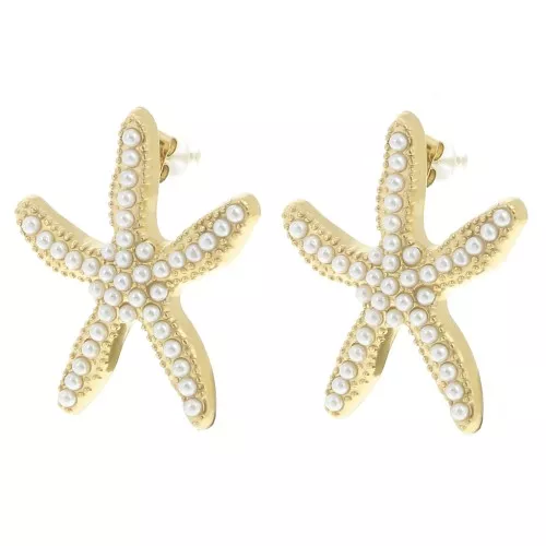 Pendientes estrella de mar 35x30mm imitación nácar - Acero inoxidable 304L Dorado x2