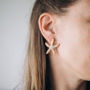 Pendientes estrella de mar 35x30mm imitación nácar - Acero inoxidable 304L Dorado x2