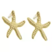 Pendientes estrella de mar 35x30mm imitación nácar - Acero inoxidable 304L Dorado x2