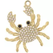 Colgante cangrejo 29,5x28,5 mm con strass - Acero inoxidable 304L Dorado x1