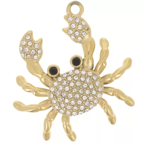 Colgante cangrejo 29,5x28,5 mm con strass - Acero inoxidable 304L Dorado x1