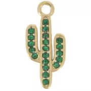 17x7.5 mm Dije de cactus con strass - Acero inoxidable 304 Dorado - Verde x1