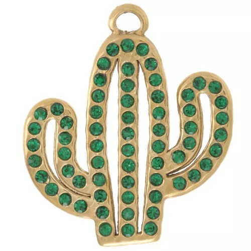 Colgante cactus 21x18,5 mm con strass - Acero inoxidable 304L Dorado - Verde x1
