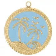Colgante redondo de palmera de 20 mm con resina epoxi - Acero inoxidable 304L Dorado - Azul
