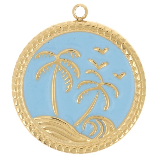 Colgante redondo de palmera de 20 mm con resina epoxi - Acero inoxidable 304L Dorado - Azul