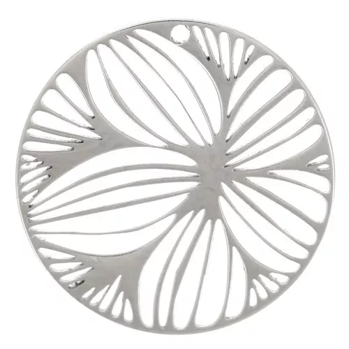 Dije redondo calado de 15 mm - motivo flor - acero inoxidable 304L x1