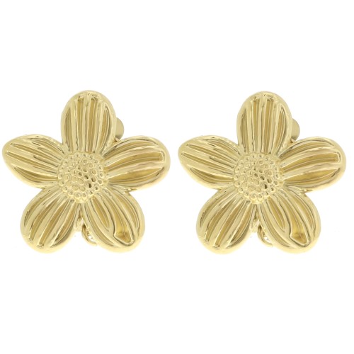 Pendientes de clip con forma de flor de 26 mm con aro abierto - Acero inoxidable 304 Dorado x2